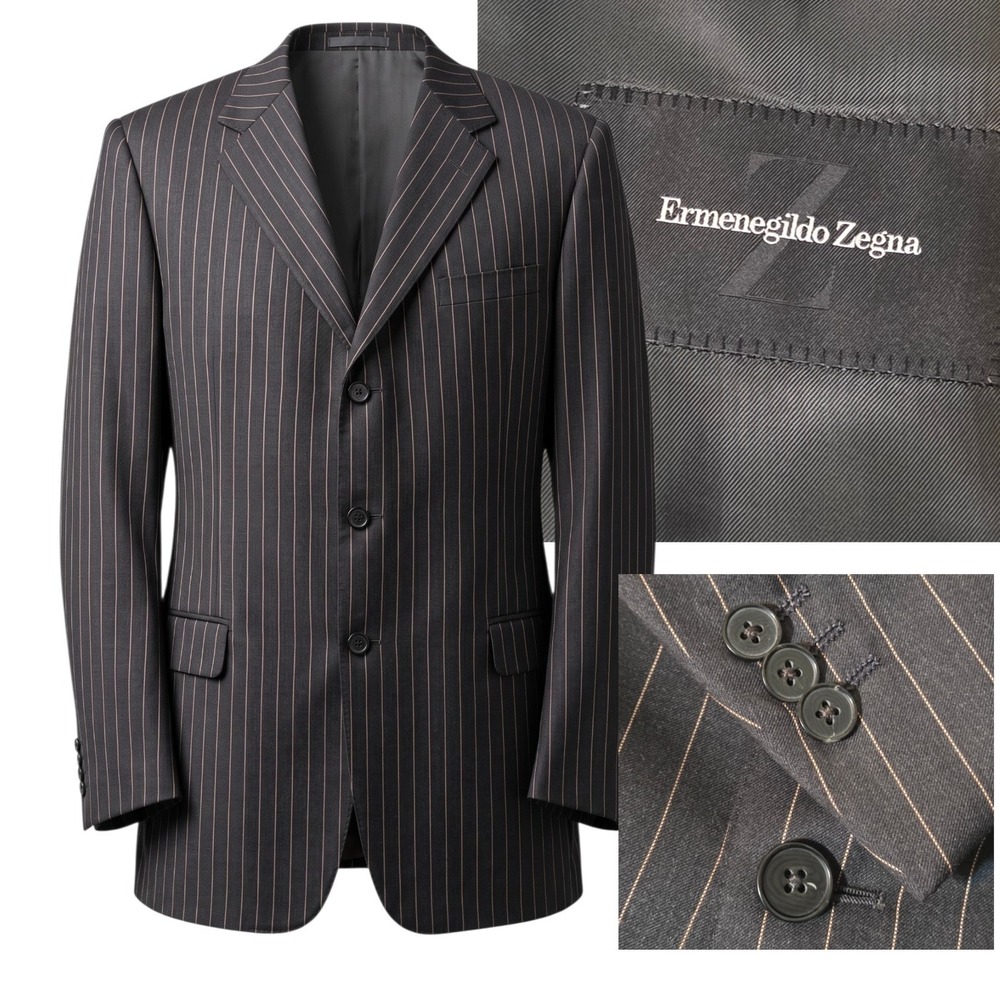 Ermenegildo Zegna Suit Jacket Men 50 L Pinstripe Wool 3 Button Blazer